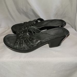 Leather Sandals 8M Black Slip On Shoes